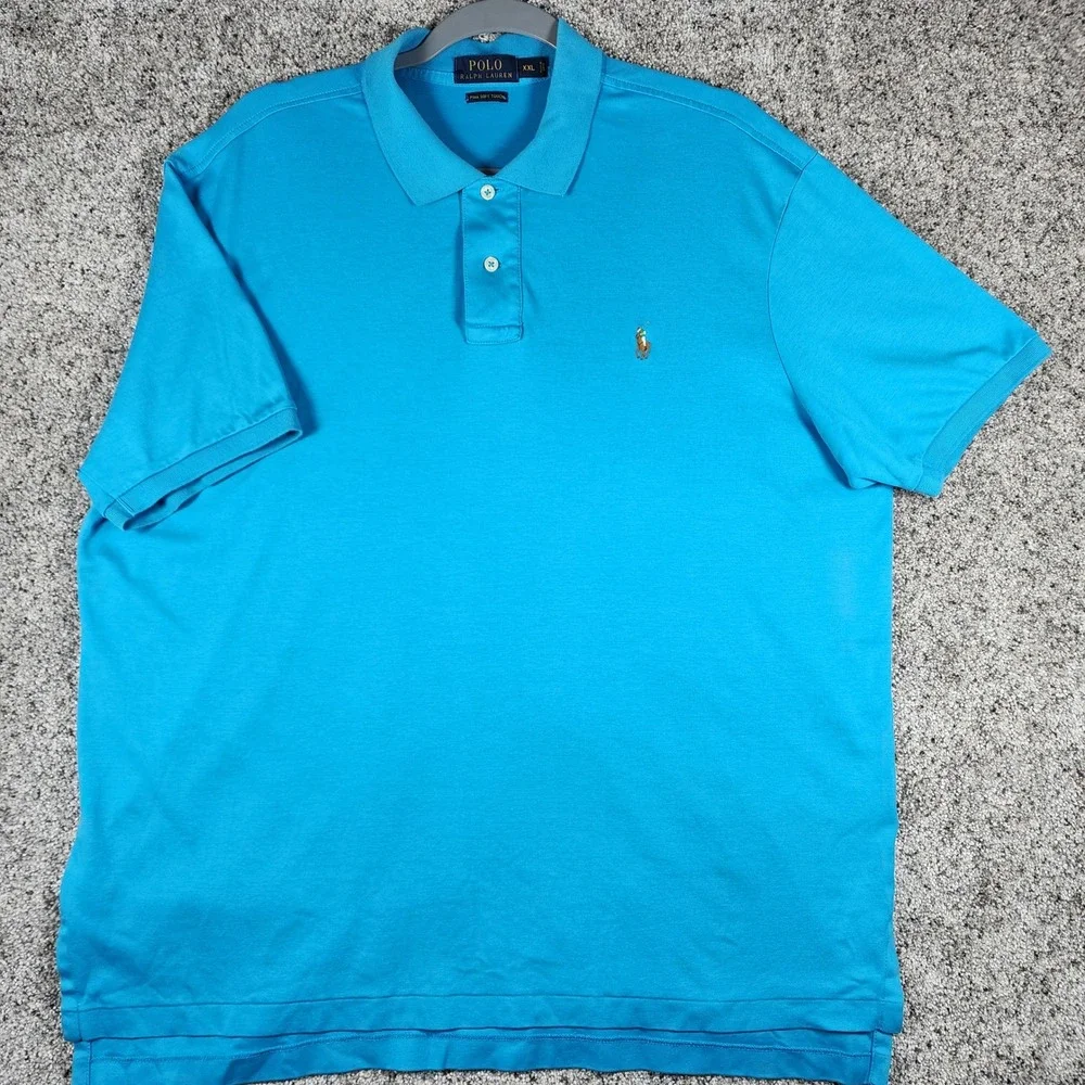 Polo Ralph Lauren Polo Shirt Mens XXL Blue Pima Soft Touch Flesh Pony Excellent